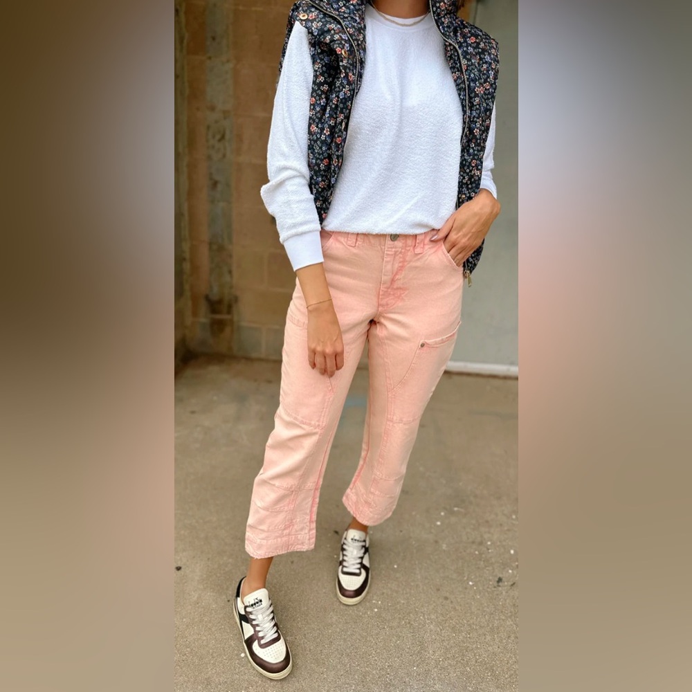 Free People SUPERSONIC SLIM PANT IN CORAL PINK - Picture 3 of 8